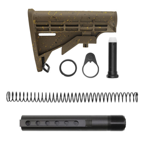 MCS AR-15 COLLAPSIBLE STANDARD VERSION STOCK BODY-MIL SPEC| W/ 6-Position Buffer Tube Kit-Mil-Spec - CERAKOTE FDE SPLATTER 