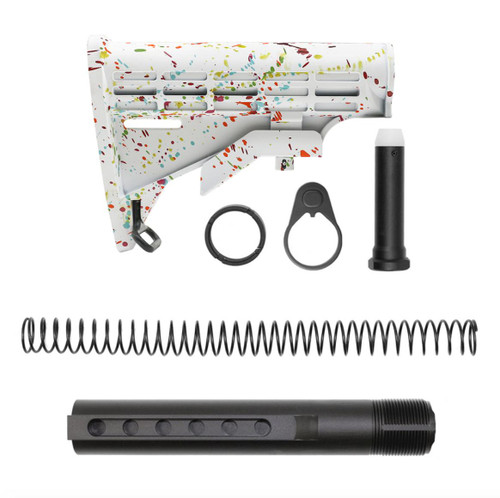 MCS AR-15 COLLAPSIBLE STANDARD VERSION STOCK BODY - MIL SPEC - W/ 6-Position Buffer Tube Kit - Mil-Spec - CERAKOTE WHI SPLATTER 