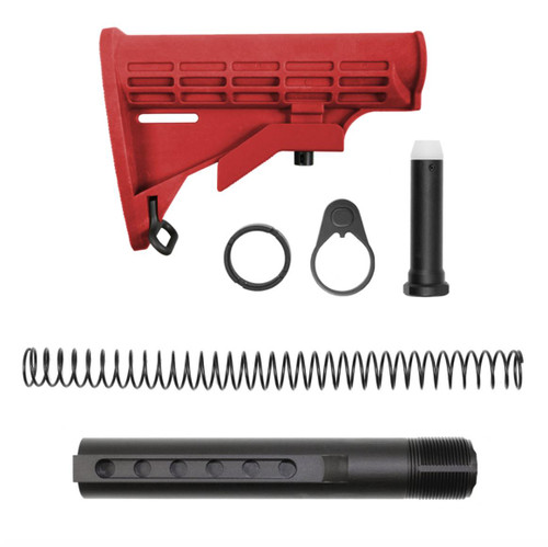 MCS AR-15 .223/5.56 Collapsible Carbine Stock - W/ 6-Position Buffer Tube Kit - Mil-Spec - Cerakote Red 