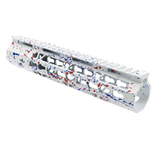 MCS AR-15 10'' Ultra Slim Keymod Handguards V2 - Base Bright White - Pattern - Blue Flame - Red - Cerakote Splatter 