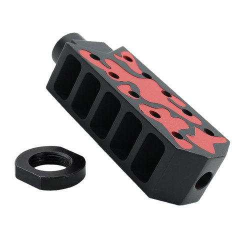 MCS AR-15/.223/5.56 Barrett Style "Tanker" Extended Length Muzzle Brake with Jam Nut - Red Cerakote Camo  MCS AR-15/.223/5.56 Barrett Style "Tanker" Extended Length Muzzle Brake with Jam Nut - Red Cerakote Camo