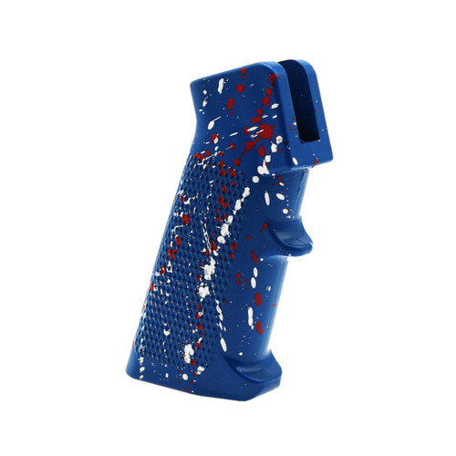 MCS AR-15 STANDARD A2 PISTOL GRIP - BASE BLUE FLAME - PATTERN - BRIGHT WHITE - RED - CERAKOTE SPLATTER  MCS AR-15 STANDARD A2 PISTOL GRIP - BASE BLUE FLAME - PATTERN - BRIGHT WHITE - RED - CERAKOTE SPLATTER