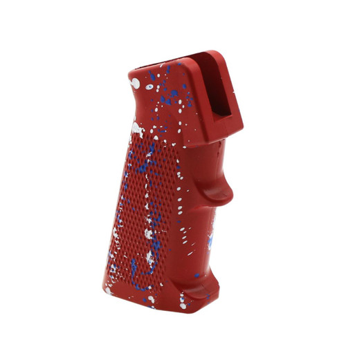 MCS AR-15 STANDARD A2 PISTOL GRIP - BASE RED - PATTERN - BLUE FLAME - BRIGHT WHITE - CERAKOTE SPLATTER 