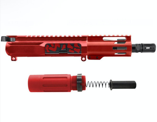 MCS AR-15 5.56 NATO CAMO 5'' SLICK SIDE PISTOL UPPER - FORGED UPPER WITH 3.5 SHORT BUFFER SYSTEM - CERAKOTE RED 