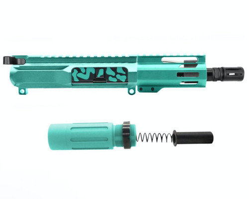 MCS AR-15 5.56 NATO CAMO 5'' SLICK SIDE PISTOL UPPER - FORGED UPPER WITH 3.5 SHORT BUFFER SYSTEM - CERAKOTE ROBINS EGG 