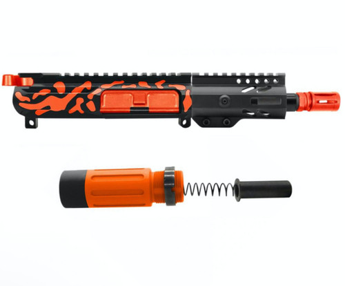 MCS AR-15 5.56 NATO CAMO 5'' V2 SLICK SIDE PISTOL UPPER - FORGED UPPER WITH 3.5 SHORT BUFFER SYSTEM - CERAKOTE ORANGE 