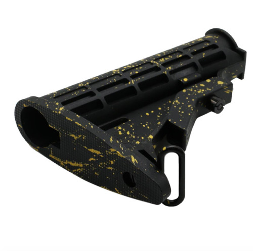 MCS AR-15 Collapsible Standard Version Stock Body - Mil Spec - Base Black - Pattern - Gold - CERAKOTE SPLATTER 