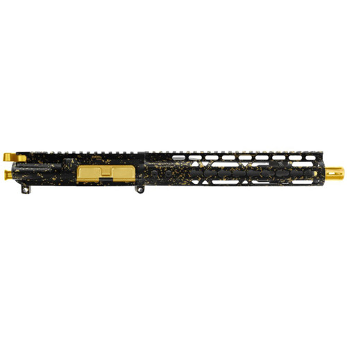 MCS AR-15 SPLATTER BLACK W/ GOLD 10.5'' 5.56 NATO CARBINE UPPER ASSEMBLY - FORGED UPPER WITH 10" HANDGUARD - W/ GOLD PARTS - CERAKOTE  MCS AR-15 SPLATTER BLACK W/ GOLD 10.5'' 5.56 NATO CARBINE UPPER ASSEMBLY - FORGED UPPER WITH 10" HANDGUARD - W/ GOLD PARTS - CERAKOTE