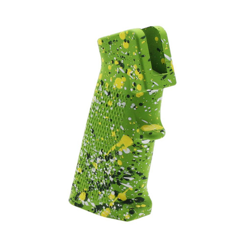 MCS AR-15 STANDARD A2 PISTOL GRIP - BASE ZOMBIE GREEN - PATTERN - HIGHLAND GREEN - WHITE - LEMON ZEST - CERAKOTE SPLATTER  MCS AR-15 STANDARD A2 PISTOL GRIP - BASE ZOMBIE GREEN - PATTERN - HIGHLAND GREEN - WHITE - LEMON ZEST - CERAKOTE SPLATTER