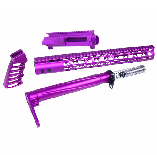 MCS AR-15 Skeletonized Airlite Series Complete Furniture Set W/ Matching Upper Receiver - USA Made - Anodized Purple  MCS AR-15 Skeletonized Airlite Series Complete Furniture Set W/ Matching Upper Receiver - USA Made - Anodized Purple