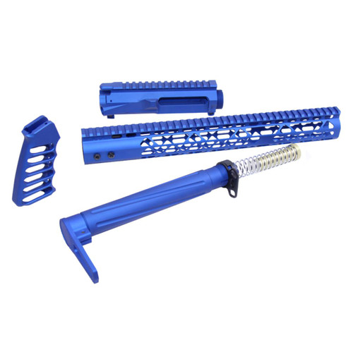 MCS AR-15 Skeletonized Airlite Series Complete Furniture Set W/ Matching Upper Receiver - USA Made - Anodized Blue  MCS AR-15 Skeletonized Airlite Series Complete Furniture Set W/ Matching Upper Receiver - USA Made - Anodized Blue