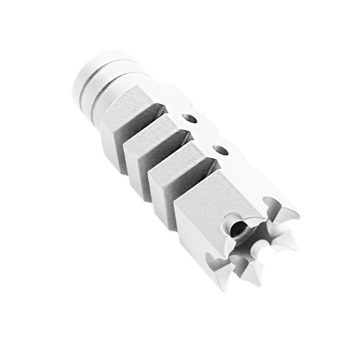 MCS AR-15/.223/5.56 Shark Muzzle Brake 1/2x28 Pitch Thread - Cerakote Glacier Silver 