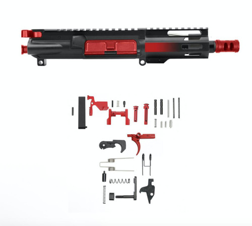 MCS AR-15 5.56 NATO 5'' PISTOL - FORGED UPPER WITH 4'' HANDGUARD - LOWER PARTS KIT - CERAKOTE GRADIENT RED 