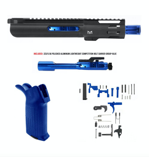 MCS AR-15 5.56 NATO 5'' PISTOL - SLICK SLIDE FORGED UPPER WITH 4'' HANDGUARD - BLUE BCG - LOWER PARTS KIT - USA GRIP 