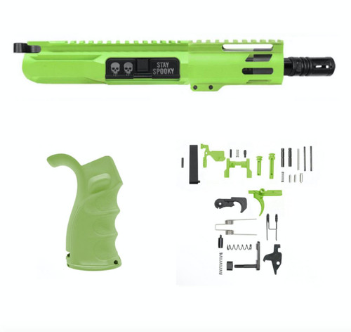 MCS AR-15 SPOOKY 5.56 NATO 5'' PISTOL - FORGED UPPER WITH 4'' HANDGUARD - LOWER PARTS KIT - UPGRADED GRIP - CERAKOTE ZOMBIE GREEN 