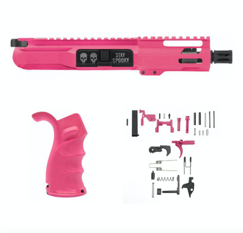 MCS AR-15 SPOOKY 5.56 NATO 5'' PISTOL - FORGED UPPER WITH 4'' HANDGUARD - LOWER PARTS KIT - UPGRADED GRIP - CERAKOTE PINK 