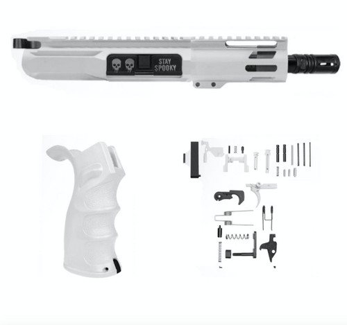 MCS AR-15 SPOOKY 5.56 NATO 5'' PISTOL - FORGED UPPER WITH 4'' HANDGUARD - LOWER PARTS KIT - UPGRADED GRIP - CERAKOTE WHITE 