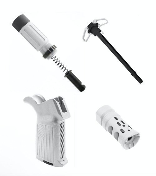 MCS AR-15 3.5" Short Buffer System Combo - A2 Flag Grip - Ambi Charging Handle - Ported Muzzle Brake - Cerakote White  MCS AR-15 3.5" Short Buffer System Combo - A2 Flag Grip - Ambi Charging Handle - Ported Muzzle Brake - Cerakote White