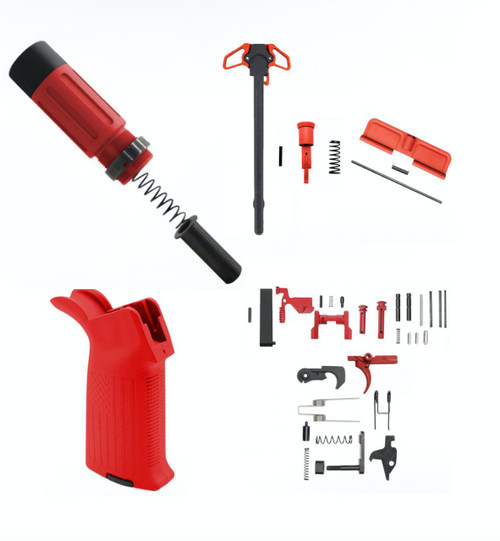 MCS AR-15 3.5" Short Buffer System Combo - A2 Flag Grip - Upper Parts Kit - Lower Parts Kit - Cerakote RED 