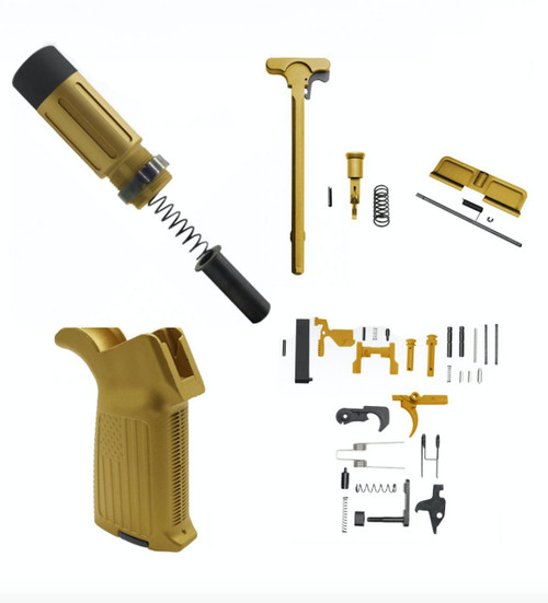 MCS AR-15 3.5" Short Buffer System Combo - A2 Flag Grip - Upper Parts Kit - Lower Parts Kit - Cerakote Gold 