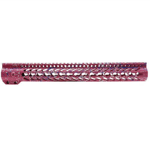 MCS AR-15 15" Super Slim Light Keymod Free Float Handguard - Base Pink - Pattern - Glacier Silver - Bright White - Blue Flame - Cerakote Splatter 