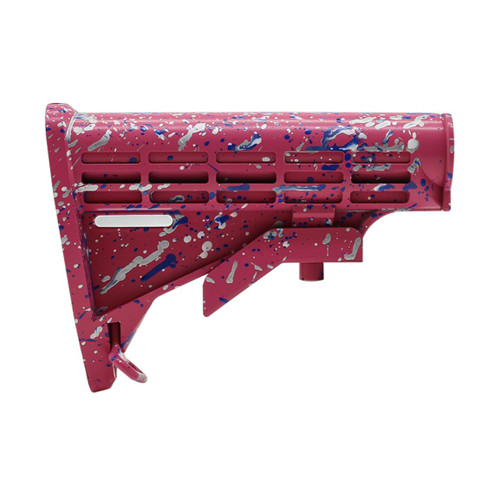 MCS AR-15 Collapsible Standard Version Stock Body - Mil Spec - Base Pink - Pattern - Glacier Silver - Bright White - Blue Flame - CERAKOTE SPLATTER 