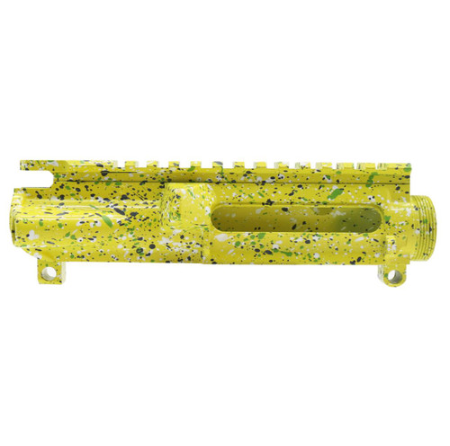 MCS AR-15 Mil-Spec Upper Receiver - Base Lemon Zest - Pattern - Sniper Gray - Bright White - Zombie Green - Made in U.S.A - Cerakote Splatter  MCS AR-15 Mil-Spec Upper Receiver - Base Lemon Zest - Pattern - Sniper Gray - Bright White - Zombie Green - Made in U.S.A - Cerakote Splatter