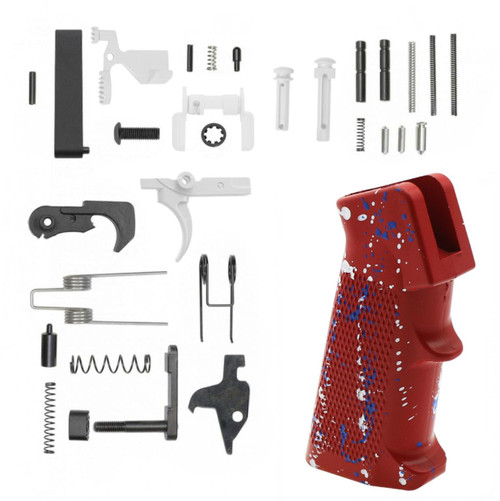 MCS AR-15 Lower Receiver Parts Kit White - RB - CERAKOTE SPLATTER RED WHITE & BLUE 
