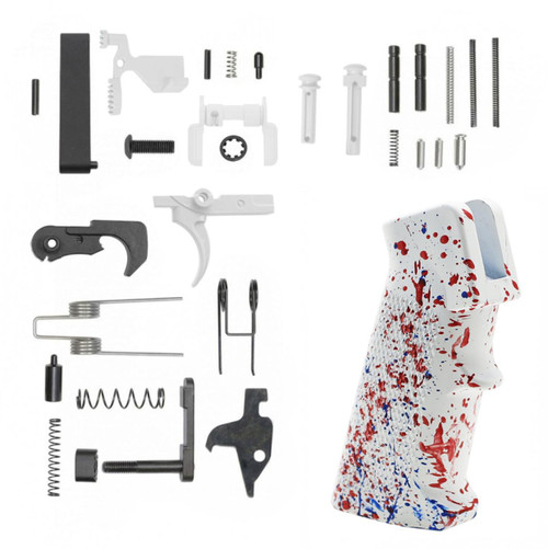 MCS AR-15 Lower Receiver Parts Kit White - WR - CERAKOTE SPLATTER RED WHITE & BLUE 