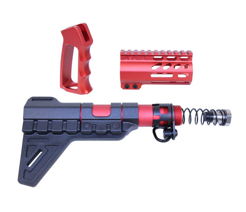 MCS AR-15 Micro Pistol Furniture Set With Brace - Anodized Red  MCS AR-15 Micro Pistol Furniture Set With Brace - Anodized Red