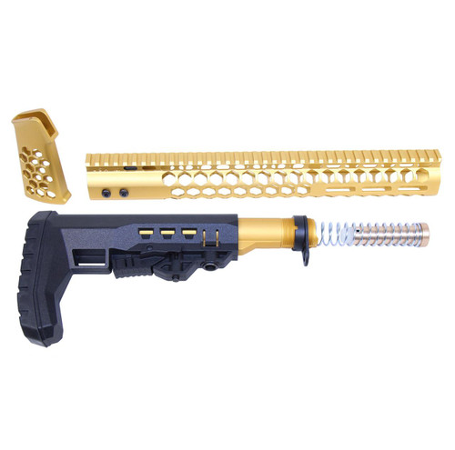 MCS AR-15 “Honeycomb” Series Complete Furniture Set - Gen 2 - Anodized Gold 