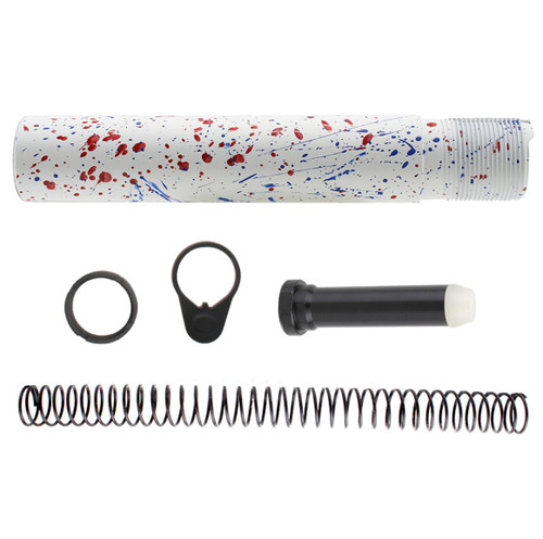 MCS AR-15 .223/5.56 Complete Pistol Buffer Tube Kit - CERAKOTE SPLATTER White Red Blue 