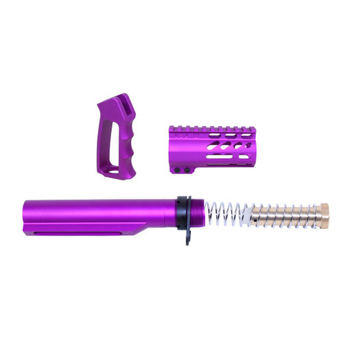 MCS AR-15 Micro Pistol Furniture Set With Milspec Buffer Tube USA Made - Anodized Purple 