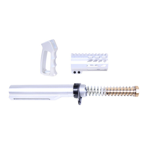 MCS AR-15 Micro Pistol Furniture Set With Milspec Buffer Tube USA Made - Anodized Silver 