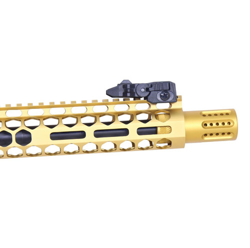 MCS AR-15 Micro Slip Over Barrel Shroud Muzzle Brake USA Made With Multi Port - Anodized Gold 