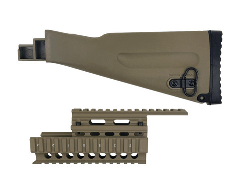MCS AK-47 Combo Fixed Stock with Forend Rail - Soft Recoil Buttpad w/ Storage – FDE 