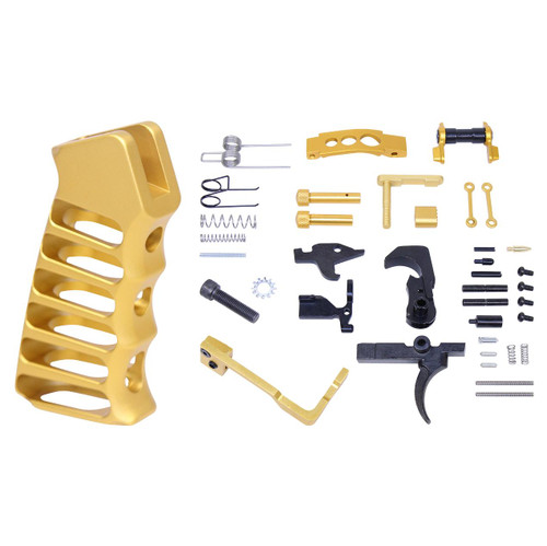 MCS AR-15 Enhanced Lower Parts Kit Skeletonized Aluminum Pistol Grip - Anodized Gold 
