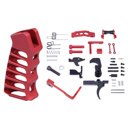 MCS AR-15 Enhanced Lower Parts Kit Skeletonized Aluminum Pistol Grip - Anodized Red 