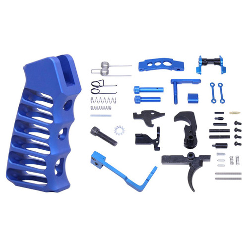 MCS AR-15 Enhanced Lower Parts Kit Skeletonized Aluminum Pistol Grip - Anodized Blue 
