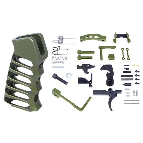 MCS AR-15 Enhanced Lower Parts Kit Skeletonized Aluminum Pistol Grip - Anodized Green 
