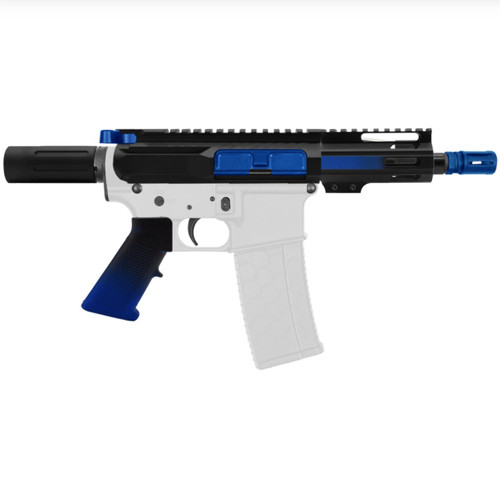 MCS AR-15 5.56 NATO MICRO 5'' PISTOL KIT - SIDE CUT BILLET UPPER WITH 4'' HANDGUARD - CERAKOTE GRADIENT BLUE FLAME 
