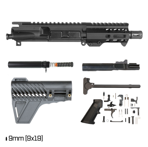MCS AR-9 9MM 5 INCH AR PISTOL BUILD KIT FREEFLOAT M-LOK HANDGUARD FIN PISTOL BRACE