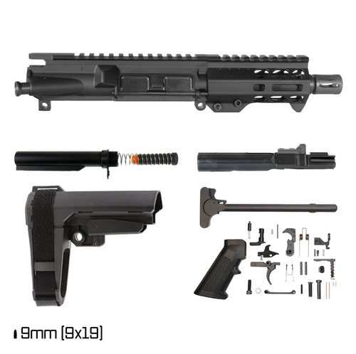 AR-9 9MM 5 INCH AR PISTOL BUILD KIT FREEFLOAT M-LOK HANDGUARD SBA3 PISTOL BRACE