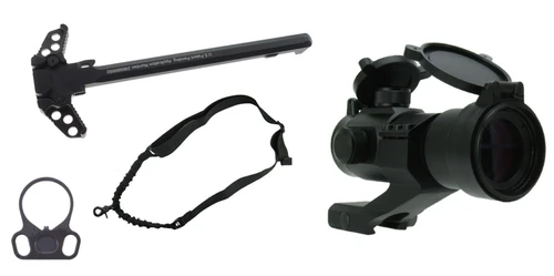 1X30 DUAL ILLUMINATED RED/GREEN DOT SIGHT COMBO WITH AMBI AR-15 CHARGING HANDLE + AR-15/M16 AMBI END PLATE + ONE POINT BUNGEE RIFLE SLING BLACK