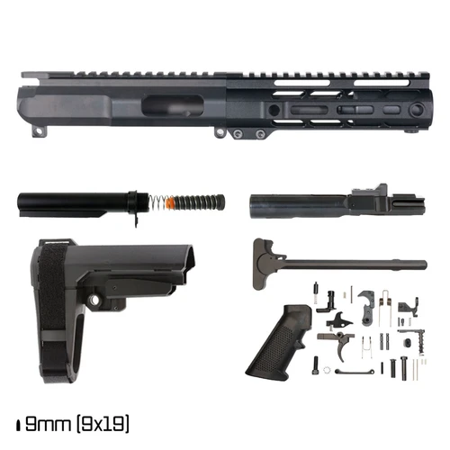 MCS AR-9 5" INCH PISTOL BUILD KIT 1:10 9MM FREEFLOAT M-LOK HANDGUARD W/SBA3 BRACE