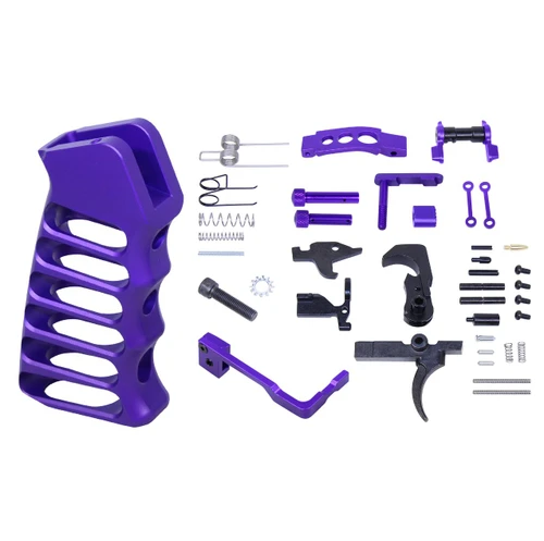 MCS AR-15 Enhanced Lower Parts Kit With Upgrades & Skeletonized Aluminum Pistol Grip - Anodized Royal Purple 
