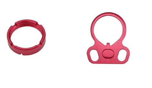 MCS Red Ambidextrous Oval End Plate & Castle Nut For AR 