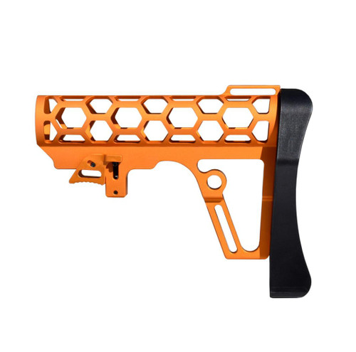 MCS Gen 3 Skeletonized 223/5.56/308 Buttstock for 6 Position Mil Spec Tubes, Orange Anodized Aluminum With Pad  MCS Gen 3 Skeletonized 223/5.56/308 Buttstock for 6 Position Mil Spec Tubes, Orange Anodized Aluminum With Pad