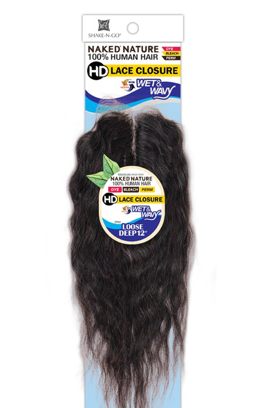 Shake N Go Naked Nature 100% Human Hair Wet & Wavy Closure 12"