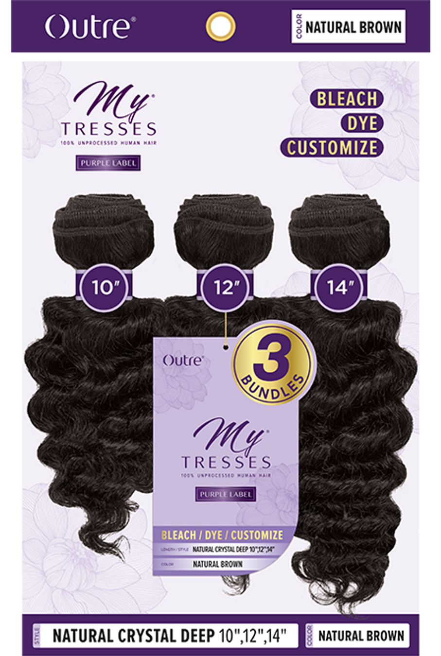 OUTRE MyTresses 100% Unprocessed Human Hair Purple Label 3 Bundles - Natural Crystal Deep